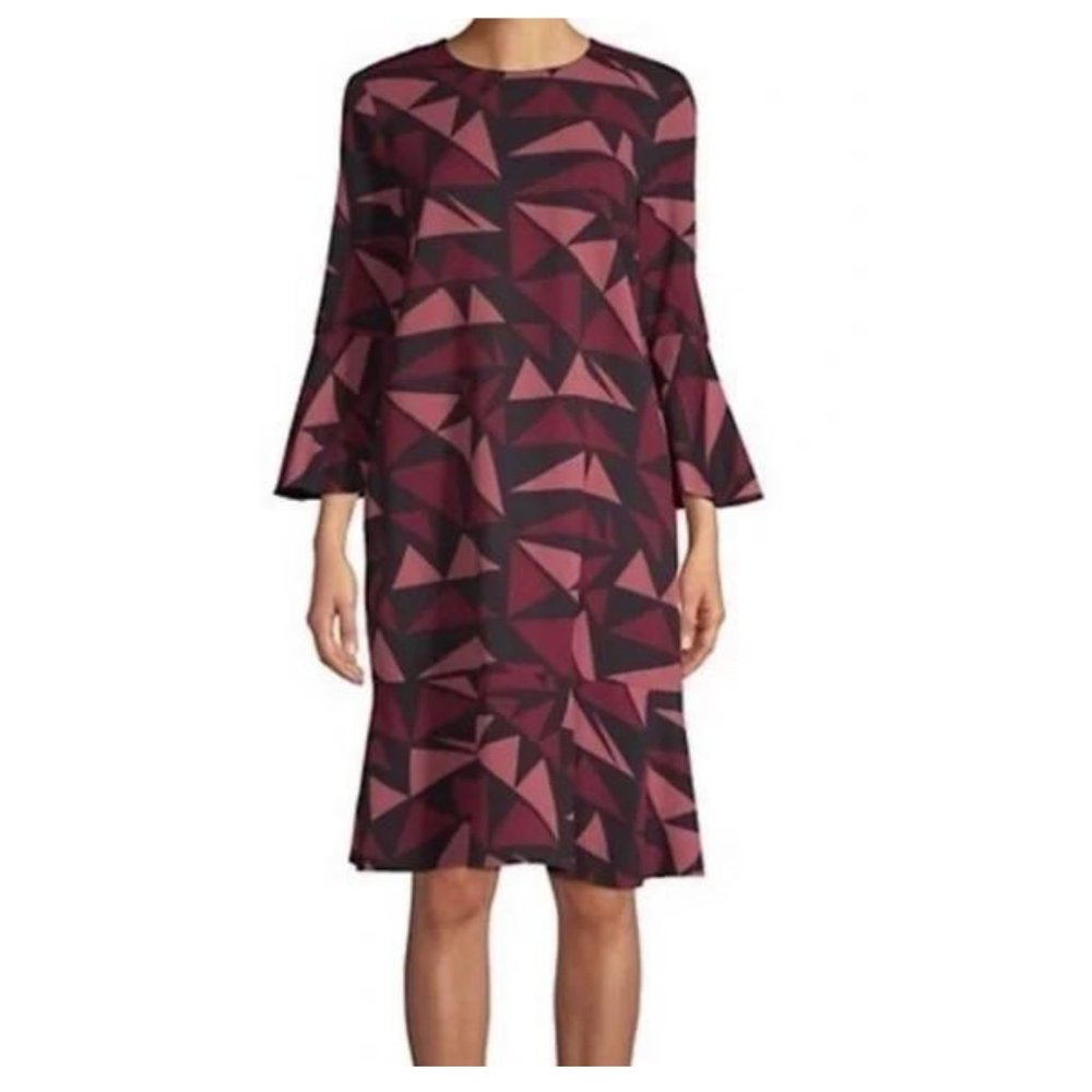 Lafayette 148 New York Lagenlook Pink/Maroon/Black BILLIE Dress, Size Medium